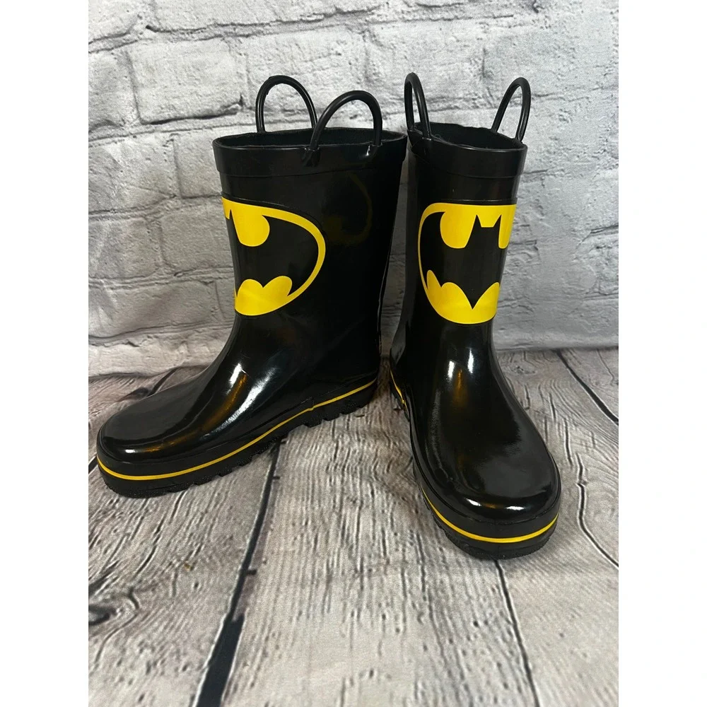 Batman Kids Rain Boots Black Yellow DC Comics Superhero Waterproof Size 1